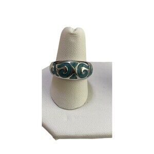 Silver Tone Ring With Blue Inlay Size 8